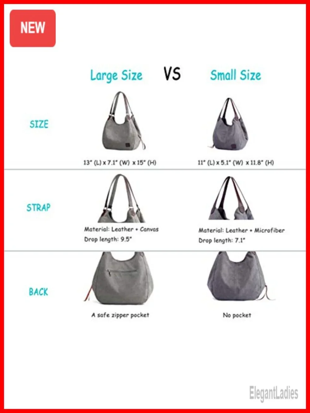 Multi-Pocket Cotton Canvas Hobo Tote Bag Shoulder Handbag